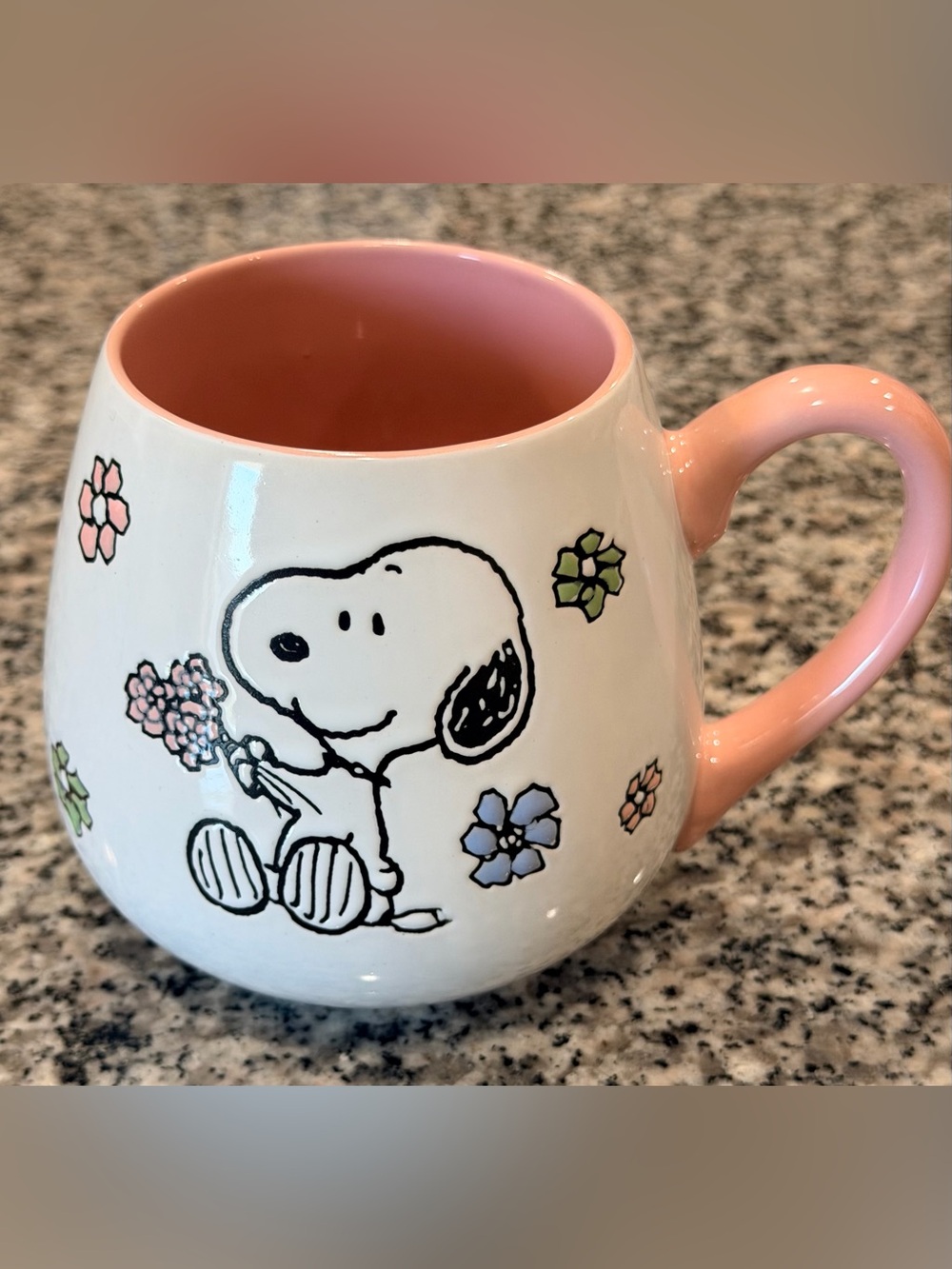 Peanuts Pink-Accent Ceramic Snoopy Mug with Floral Motif